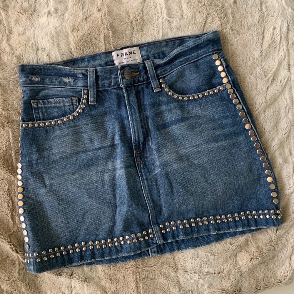 Frame Denim Anstee Le Mini Studded Denim Skirt 24 - Picture 4 of 8